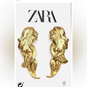 Zara rhinestone golden cascading leaf drop earrings